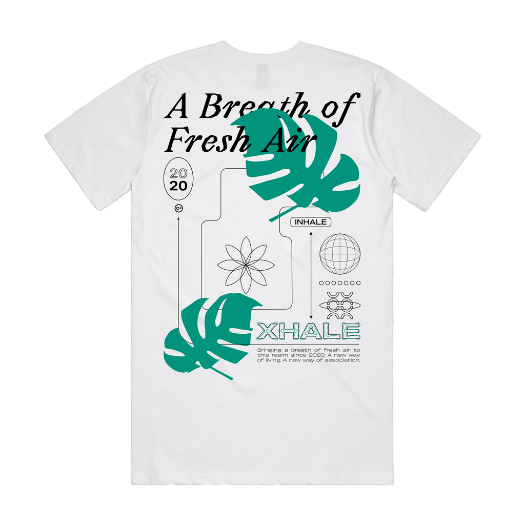 Breath of Fresh Air White T-Shirt. Large design on back